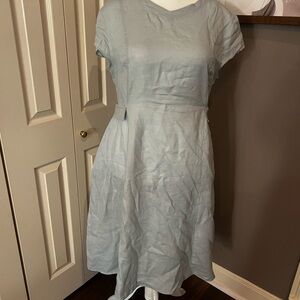 Elegant Light Blue 100% Linen Women's Dress NWT
